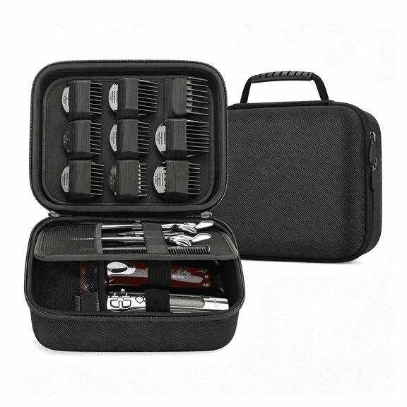XIBUFE Hard Barber Accessories Case for Hair Clippers, Mens Hair Cutting Barber Supplies Holder Organizer Storage Bag for Hair Cutting, Guard Grooming Kit (Nylon Black)