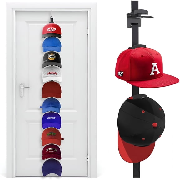 XIBUFE Hat Organizer for Baseball Caps,Over the Door Hat Rack with 10 Display Hooks and Hanger,2-Way Hanging Hat Storage and Hat Holder for Bedroom,Entryway Or Garage Doors