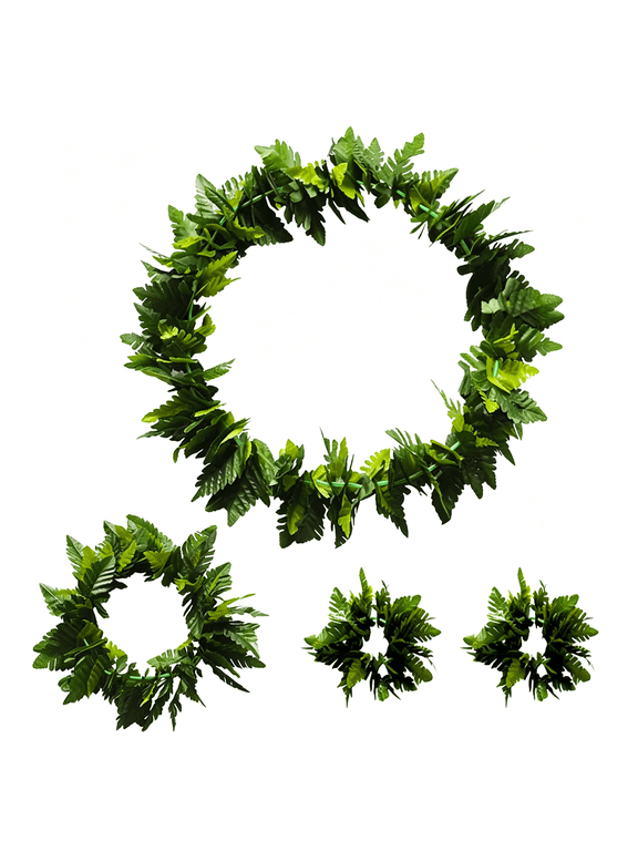 Hawaiian Leaf Leis Headband Wristbands Hawaii Tropical, Luau Green Leaves Women Necklace Headpiece Hair Bands