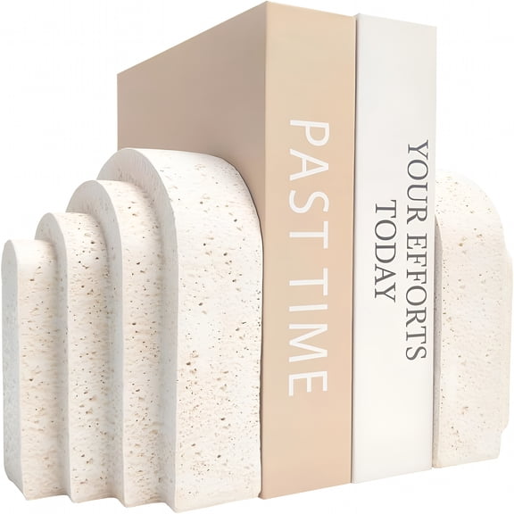 XIBUFE Heavy Duty Book Ends for Shelves, Resin Decorative Book Stopper Set of 2, Layered Arch Design Aesthetic Bookends for Heavy Books, Hand Painted Natural Rock Texture Furniture Decor