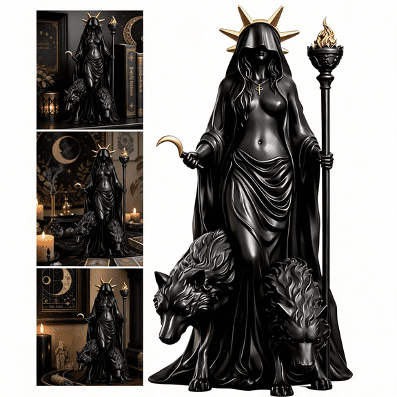 XIBUFE Hecate Statue,Underworld Hekate,Greek Goddess with Hounds,Resin Statue | the Witch of the Night Resin Figurine for Hecate Altar,Pagan Wiccan Decor,Witchy Gothic Decor,Halloween Samhain Gift