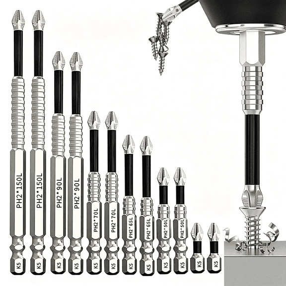 XIBUFE High Magnetic Screwdriver Drill Bit Set,K5 Impact Driver Bit Set,Anti Slip Magnetic Screwdriver Bits,25 50 65 70 90 150Mm Anti Slip Magnetic Drill Bit Set