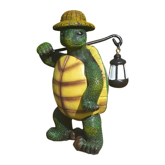 XIBUFE Hiking Turtle Solar Garden Statue with Lantern, Resin Outdoor Yard Decor, Cute Animal Porch Ornament