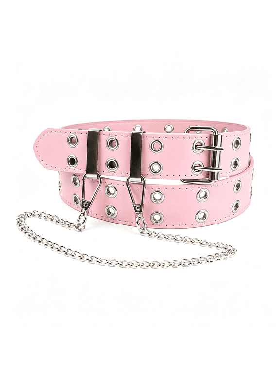 Hot Pink Studded Belt with Detachable Chain,Y2K Spike Pink Punk Belt with Removable Trouser Chain,Alt Belts,Emo Belts,Unisex Fit Street Wear Hot Pink Pink Studded Belt