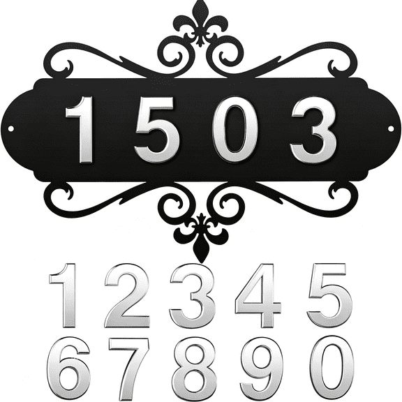 XIBUFE House Address Plaques Metal Address Sign Outside House Number Mailbox Number Sign for House Home Hotel Office Garden Decorative Wall Plaque(13.8 Inch,Delicate Style)