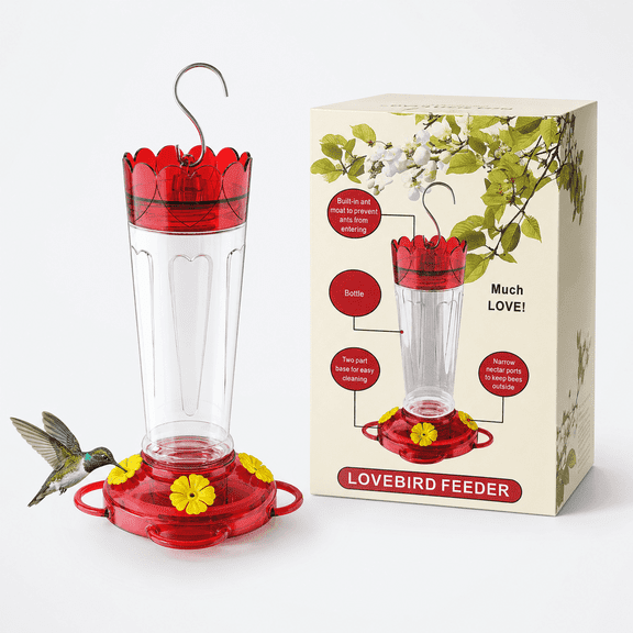 XIBUFE Hummingbird Feeder for Outdoors Hanging, 14 Oz Plastic Nectar Feeder, Leak-Resistant, Ant and Bee Guard, 4 Feeding Ports with Perches