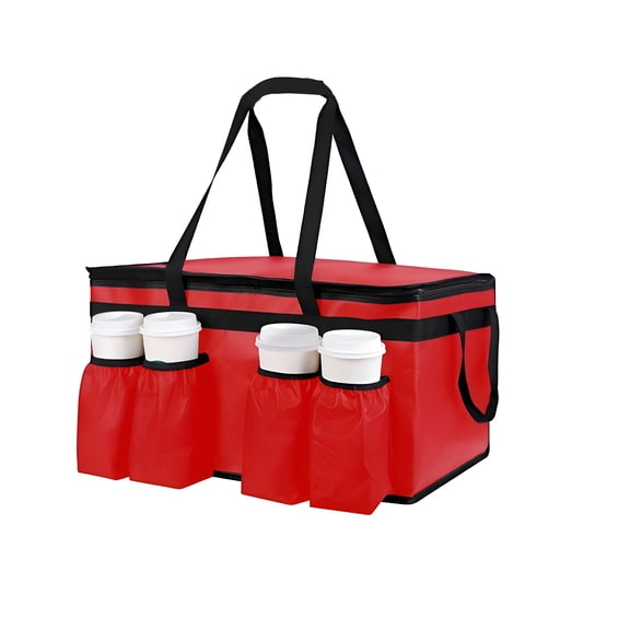 XIBUFE Insulated Food Delivery Bag with 4 Cup Holder Large Insulated Grocery Bags with Zippered Top Catering Cooler Bags with Drink Carrier Commercial Food Warmer