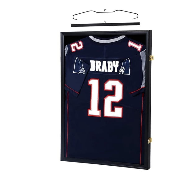 XIBUFE Jersey Display Frame Case - Large Lockable Frames Shadow Box with UV Protection for Baseball Basketball Football Soccer Hockey Sport Shirt Matte Black Finish