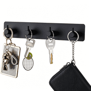 XIBUFE Key Holder with 4 Hooks, Key Hanger Organizer for Wall Mount with 2 Self-Adhesive Tapes, Metal Key Rack for Entryway, Door, Bathroom, Kitchen Black