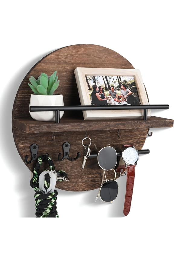 Key Holder for Wall,Decorative Key and Mail Holder with Shelf Has Large Key Hooks for Bags,Coats  Paulownia Wood Key Hanger with Mounting Hardware