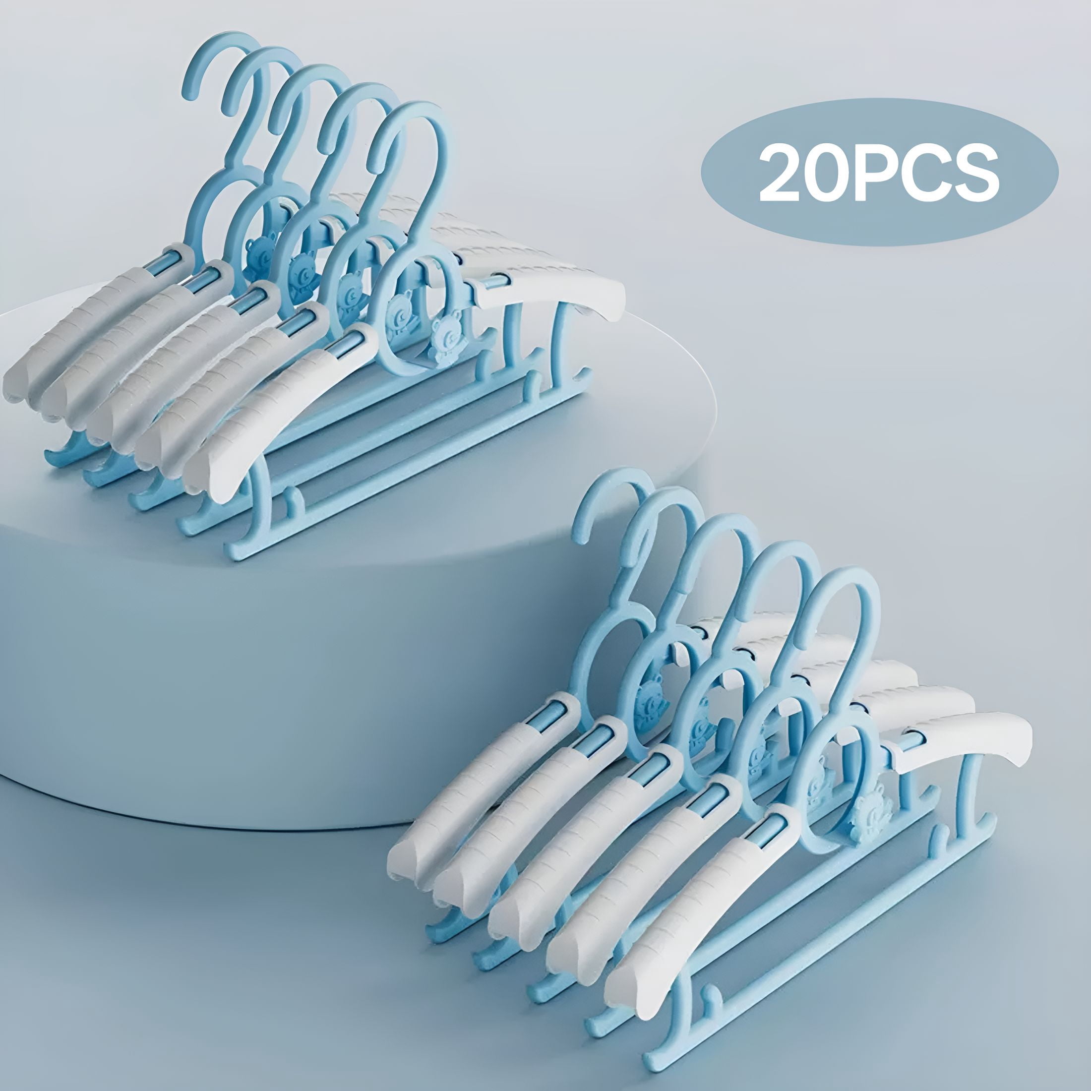 XIBUFE Kids Hangers Adjustable Plastic Baby Boy Hangers 20 Pack,Toddler Bear Hanger for Children'S Clothes Sweaters,Infant Hangar for Closet with Non-Slip Shoulder Grooves&Pants Bar,Blue