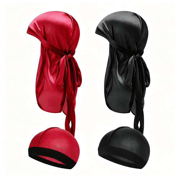 XIBUFE Kids Silky Durag with Wave Caps for Boys & Girls Age 312 | Soft Breathable, Adjustable Long Tail, Hair Wrap for Sleeping, Waves, Braids & Curly Hair, for Toddler,Silver, Black