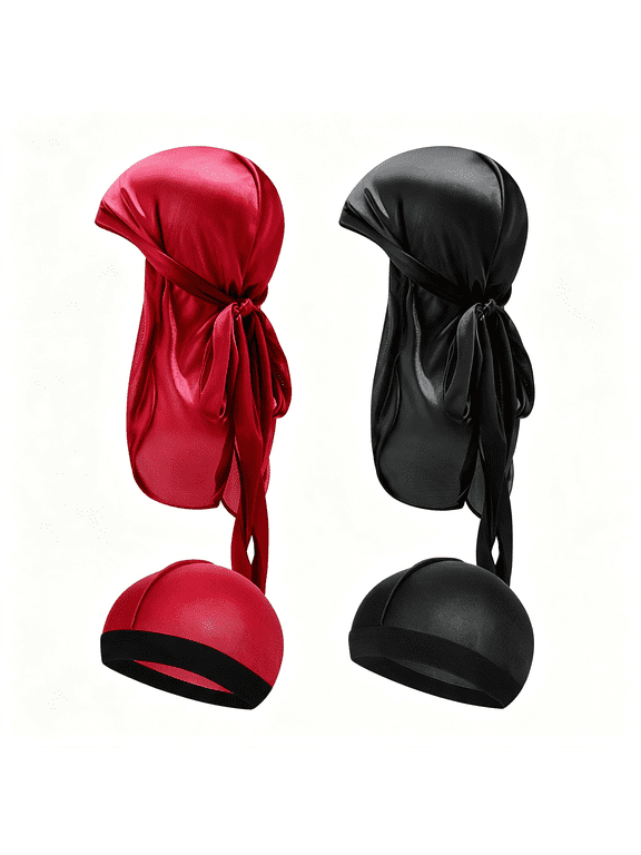 Kids Silky Durag with Wave Caps for Boys & Girls Age 312 | Soft Breathable, Adjustable Long Tail, Hair Wrap for Sleeping, Waves, Braids & Curly Hair, for Toddler,Silver, Black