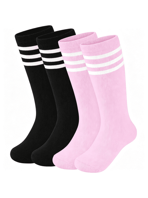 Kids Soccer Socks Cotton Toddler Knee High Sock for Boys Girls,Three Stripes Uniform Sock,Soft and Elastic,Machine Wash,For Soccer,Baseball,Tennis,Football,School