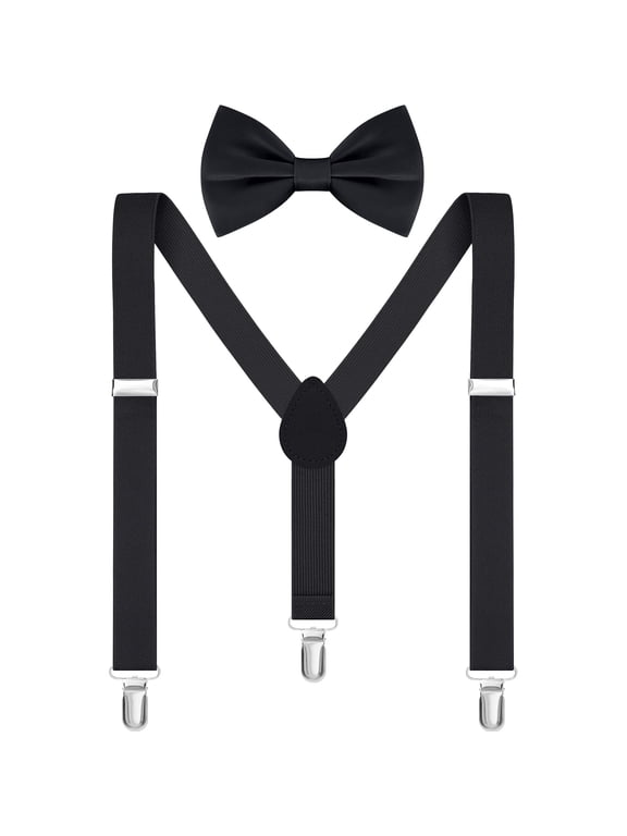 Kids Suspenders and Bow Tie Set|Adjustable Kids Elastic Suspenders&Bow Tie,3 Sizes Ages 1-16,Gift Box for Wedding,Graduation&Formal Occasions