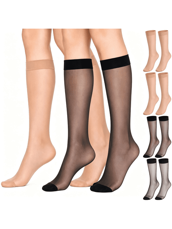 Knee High Nylons for Women, 4 Pairs Sheer Knee High Stockings Trouser Socks Comfort Fit for Uniform Daily Wear Knee High Nylons