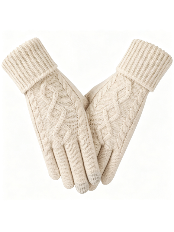 Knit Winter Glove Warm Touch Screen Fleece Lined Glove Elastic Cuff | Alpaca Wool Feel Lining, Stretch Knit Fabric, One Size Fits Most, 3-Finger Touch Screen, Elastic Cuff, Multi-scene Use