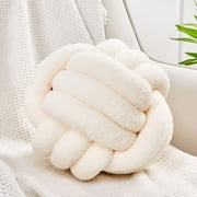 XIBUFE Knot Pillow Ball,Soft Home Decorative Round Throw Pillow,Handmade Knotted Plush Pillow,Round Boucle Pillow Cushion 8.6 Inches Ivory