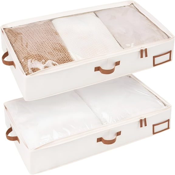 XIBUFE Large under Bed Storage Containers with Handles and Label Holder,2 Pack Ultra-Thick Fabric Underbed Bins,Closet Organizer for Clothes,Blankets,Sweater