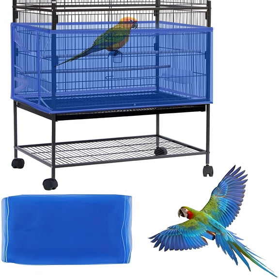 XIBUFE Large Bird Cage Cover,Bird Cage Seed Catcher,Adjustable Soft Airy Nylon Mesh Net,Birdcage Cover Skirt Seed Guard for Parrot Parakeet Macaw African Round Square Cages(Blue)