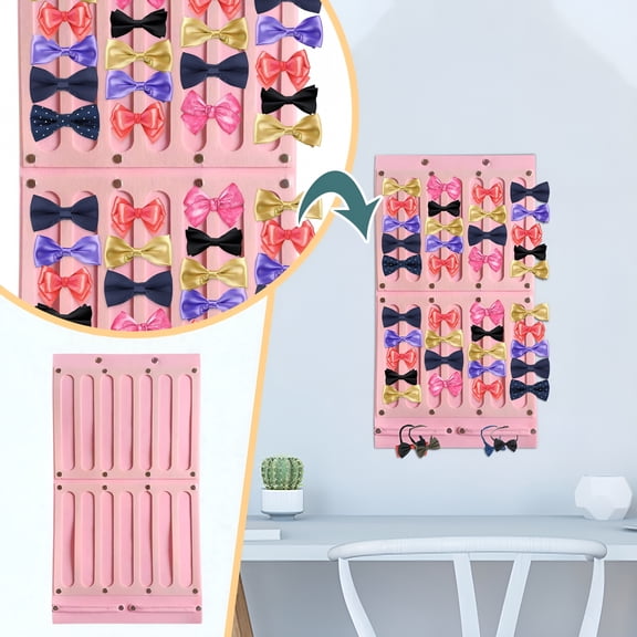 XIBUFE Large Capacity Hair Bow Organizer Wall Hanger | 16 Ribbon Rack for 150 Clips&20 Headbands | Nursery Decor,Detachable Storage,Natural Material | Girls Accessories Display | 26X13.7 in