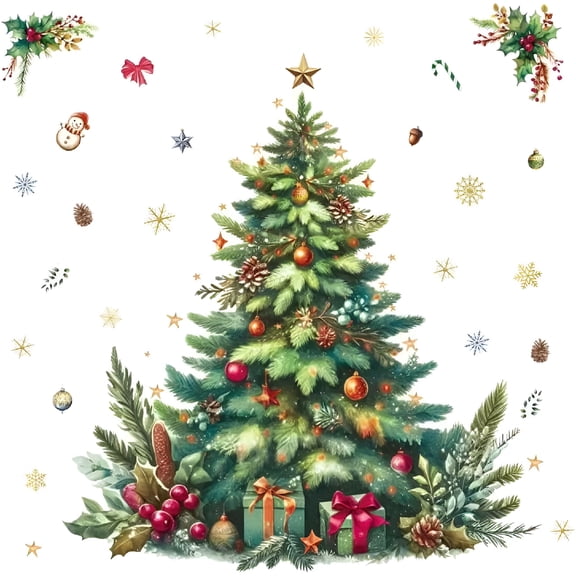 XIBUFE Large Christmas Tree Wall Stickers Removable Diy Tree Christmas Flowers Window Wall Decals for Christmas Party Home Party Living Room Home Decoration Art
