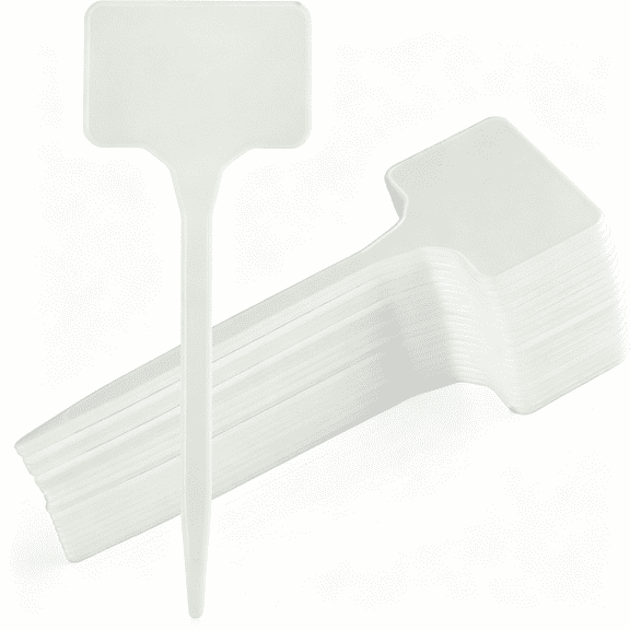 XIBUFE Large Plastic Plant Labels 6 Inch 50 Pack White Sturdy Extra Large T-Style Plastic Plant Labels for Flower Beds,Plant Pots
