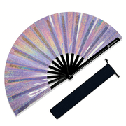 XIBUFE Large Rave Fan,Clack Folding Hand Fan with Premium Fabric,Thick Bamboo Frame for Men Women Gift for Edm,Festival,Club,Party,Dance,Decoration Iridescent Purple,13"