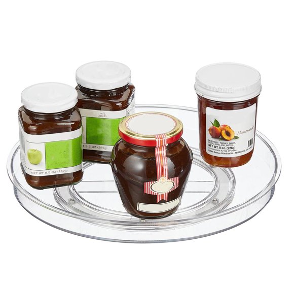 XIBUFE Lazy Susan Turntable Plastic Spinner for Kitchen/Bathroom, Pantry, Fridge, Cupboards, Or Counter Organizing, Fully Rotating Organizer for Food, 11" Round - Collection - Clear