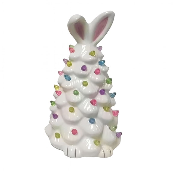 XIBUFE Lighted Easter Bunny Tree Ceramic Figurines Tabletop Decor Pre-Lit Rabbit with Colorful Lamp Beads and Bunny Ear Spring Easter Decorations Gifts