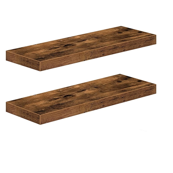 XIBUFE Live Edge Elm Floating Shelves for Wall Decor, Rustic Solid Wood Shevles Wall Mounted with Invisible Bracket for Living Room Bathroom Bedroom Kitchen, 16" Set of 2, Natural