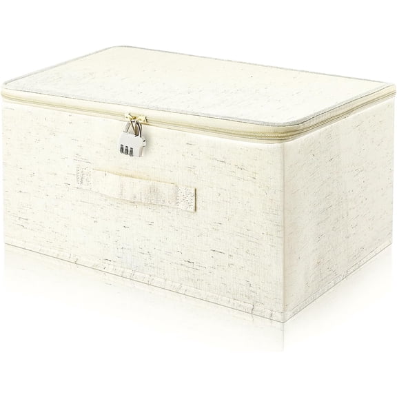 XIBUFE Lockable Bag Storage Organizer, Lockable Storage Box, Organizer Bag Bins Case, Foldable Fabric Box with Handles, Storage Box with Lid for Clothes, Clothes Storage (16 x 12 x 8 inches)