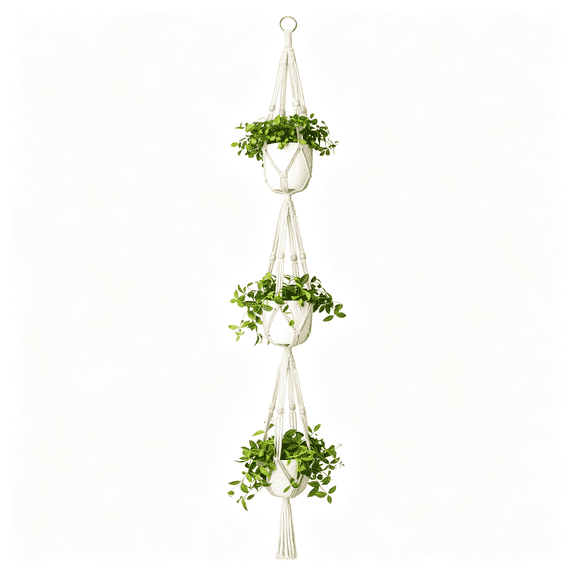 XIBUFE Macrame Plant Hanger 3 Tier Indoor Outdoor Hanging Planter Basket Cotton Rope with Beads 70" Decorative 3 Tier Hanging Basket (Pots and Plants Not Included)