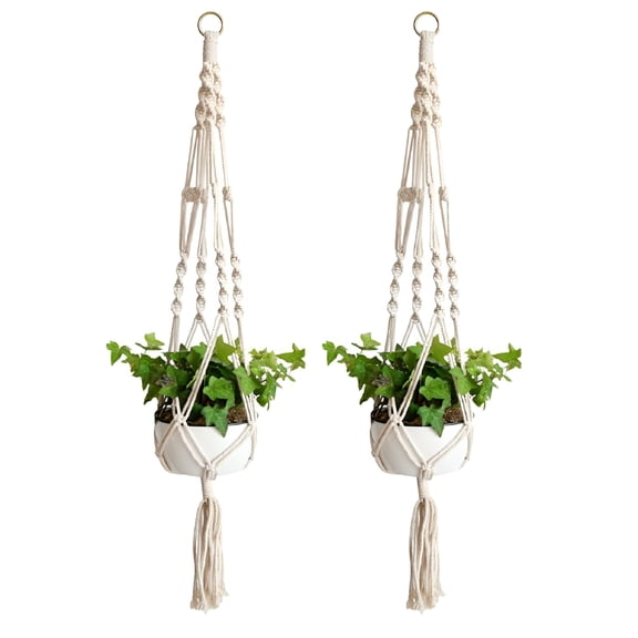 XIBUFE Macrame Plant Hangers,2 Pack Flower Pot Hanger Cotton Rope Plant Hangers Indoor Outdoor Plant Holder for Home Decorations 40 inches(Off-White)