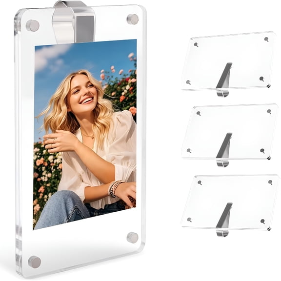 XIBUFE Magnetic Car Sun Visor Picture Frame,2-Pack Acrylic Photo Holder Clip for 3X4In Photos,Visor Clip Car Accessories,Gift for Dad Mom & Family