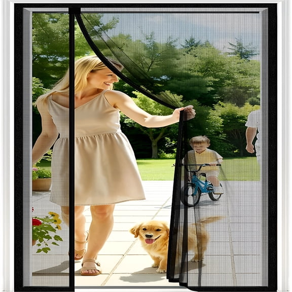 XIBUFE Magnetic Closure Screen Door,Reversible Mesh Door Screen Fits 36"X 80"Door,Heavy-Duty Magnetic Mesh Curtain for Sliding Door and French Door,Self-Sealing,Portable Patio Screen