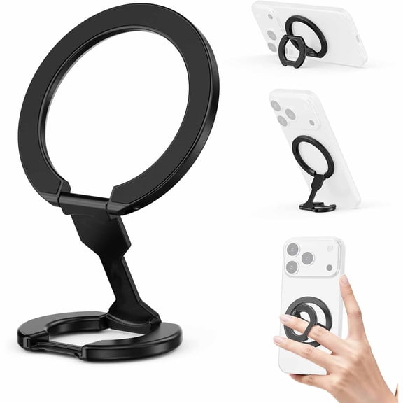 XIBUFE Magnetic Phone Grip, Dual Side Magnet Cell Phone Ring Holder Stand Foldable Kickstand Portable Compatible with Magsafe Iphone Samsung Android for Car Mount Workout Gym Video Recording,