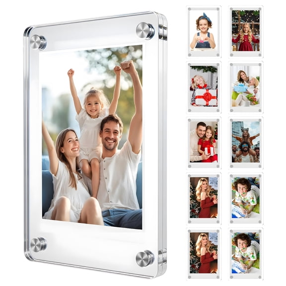 XIBUFE Magnetic Picture Frames for Refrigerator, 2x3 Picture Frame, Clear Acrylic Magnetic Picture Frames, Clear Picture Frame, Single or Double-Sided Display, 10-Pack