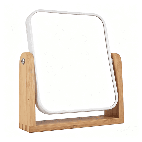 XIBUFE Makeup Mirror with Natural Bamboo Stand, 1X/3X Magnification Double Sided 360 Degree Swivel Magnifying Mirror,Vanity Table,Office Desk,Room Decor, Beauty Gifts(Square)