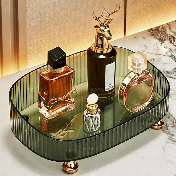XIBUFE Makeup Perfume Organizer,Bathroom Vanity Tray,Decorative Dresser Tray,Countertop Organizer Tray for Cosmetics,Dark Green Elegant Dust-Proof Perfume Tray