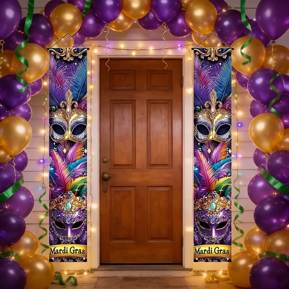 XIBUFE Mardi Gras Decorations Set Mardi Gras Porch Sign Welcome Banner Hanging Decoration for Indoor/Outdoor Front Door Home Carnival Masquerade Party Supplies Decor