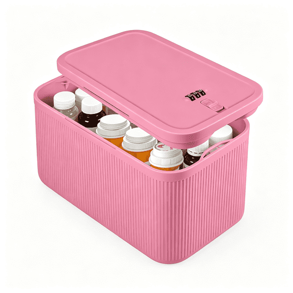 XIBUFE Medicine Lock Box with Code,Taller Size Small Lock Box with Combination Code for Medication Safe,Lock Box for Pills/First Aid Kits/Snack,Locked Container for Home/Office 9.4X5.5X5.7"