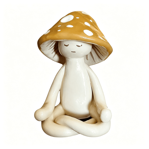 XIBUFE Meditation Mushroom Resin Statue,Cute Mushroom Decor Figurine for Desk Living Room Office,Whimsical Garden Decor Ornament for Patio Backyard Tabletop,Plant Statue for Indoor Outdoor Display