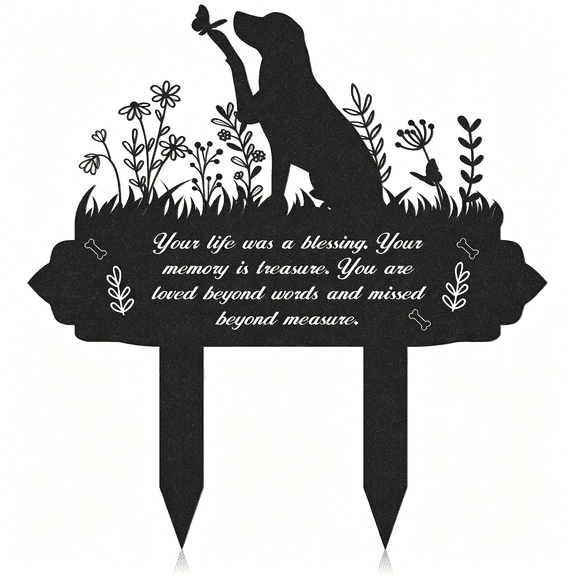 XIBUFE Memorial Pet Grave Markers, Metal Dog Markers Garden Grave Decorations for Cemetery, Waterproof Stakes Plaque Pets Headstone to Memorial Dog (13.18 x 11.81 Inches)