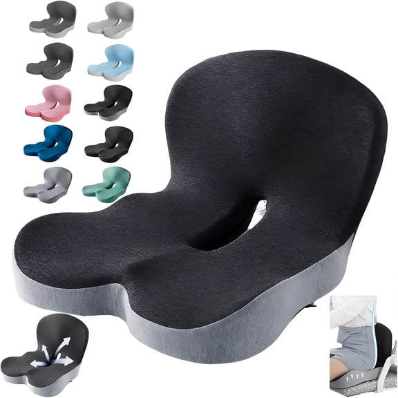 XIBUFE Memory Foam L-Shaped Integrated Seat Cushions for Car Truck Driver Ergonomic Lumbar Cushion Sciatica Back Pain Relief Office Chair Butt and Back Support Pillow Long Driving Booster Seat
