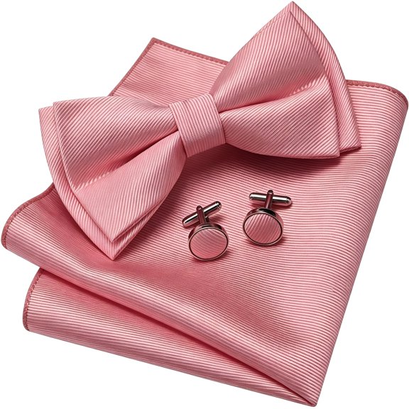 XIBUFE Mens Solid Color Two Layer Pre-tied Bow Tie and Pocket Square Cufflink Set with Gift Box Gift Box Set bow tie clothes