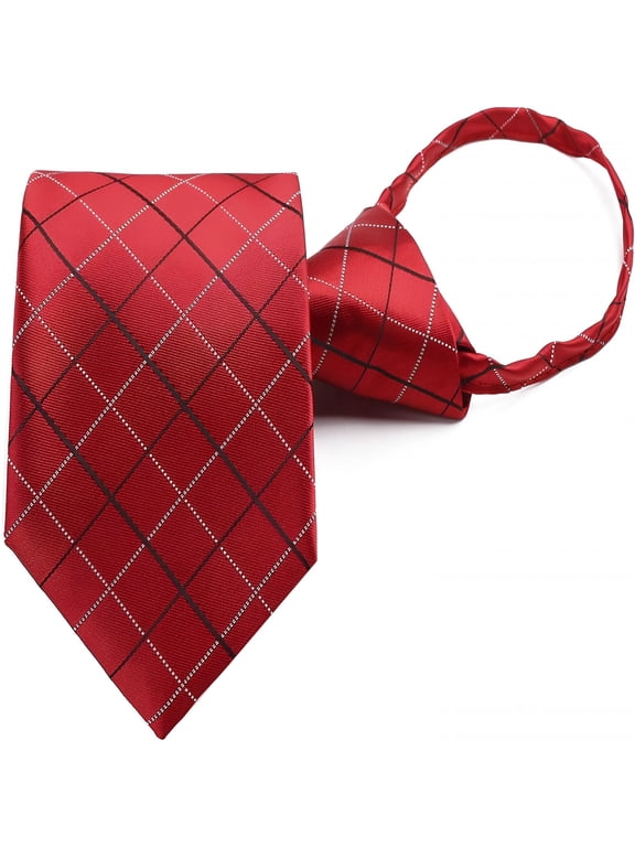 Mens Zipper Pre-tied Clip-On Tie,Business Wedding Solid Checks Microfiber