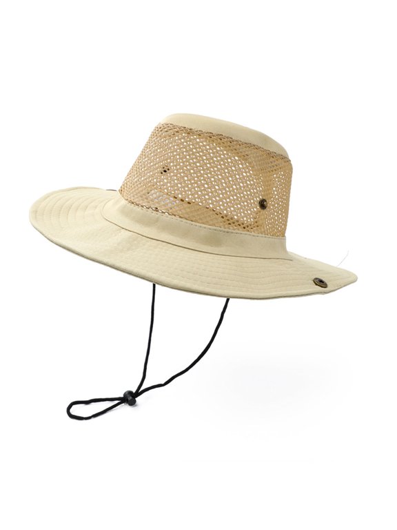 Mesh Fishing Hat 12CM Wide Brim Sun Hat for Women Mens Packable Bucket Hat- UPF 50 for Outdoor Gardening Safari Hats hats for men Beige M