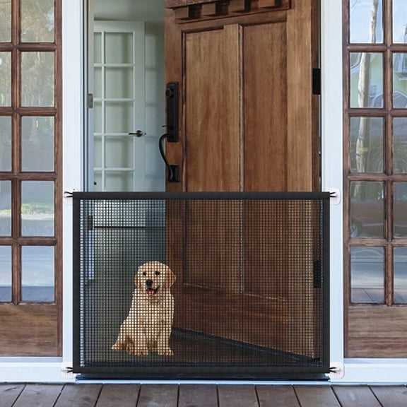 XIBUFE Mesh Gates for Kids or Pets, Magic Pet Gate for The House, Portable Baby Puppy Safety Fence Guard for Stairs and Doorways, Easy Install Anywhere, 43" W x 30" H, 8 Hooks