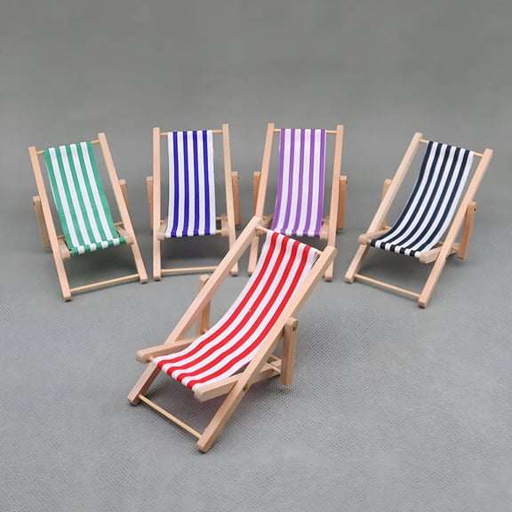 XIBUFE Mini Beach Chair Doll Furniture, Foldable Wood and Fabric Seating for 1:12 Scale Playrooms, Kids Pretend Play Accessories, Nursery Decor, Classroom Rewards, Party Favors, 4.3 Inch